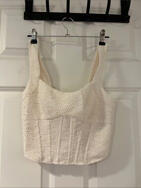 H&M Cream Textured Cropped bustier Tank Top